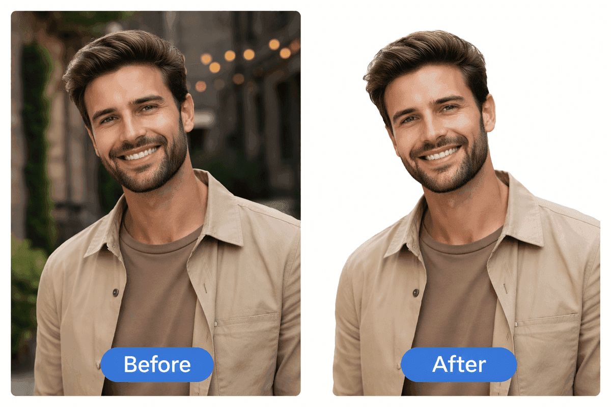 Before-and-after example showing the background removed from an image